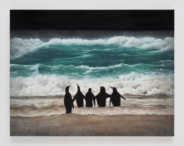 현오,The First Penguin, 2024, acrylic on Korean paper on wood panel, 50.4 x 40.3cm / 사진 최철림,&nbsp; 인가희갤러리 제공