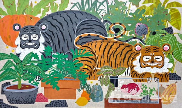 태우, 와유산수(臥遊山水) ; HOME SWEET HOME, 162.2x97.0 cm, Korean ink and Color on canvas, 2025