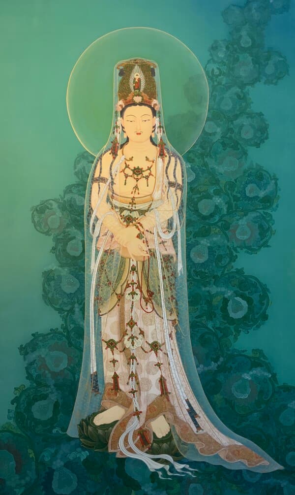 유지선, 수월관음도, 견본채색 금니, 126x76cm, 2021 (제공=조민경 작가)
