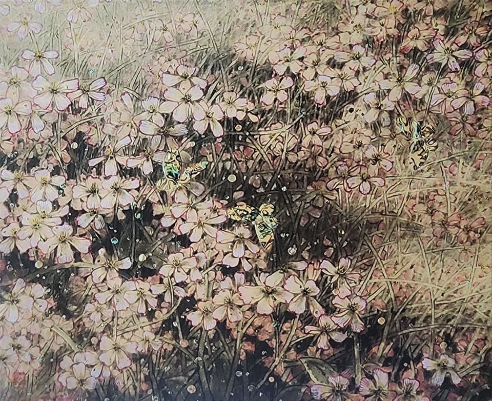 잊혀진 봄 53&times;45cm 두방지 수묵담채 자개 옻칠&nbsp;[사진= 전병운 작가]