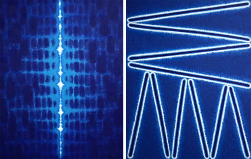 빛 YA2107-04 72.7x90.9cm oil on canvas 2021 (좌)빛 BLUE'25 FEB-N.002 72.7x90.9cm Oil on canvas 2025(우) [사진=정영호 작가]