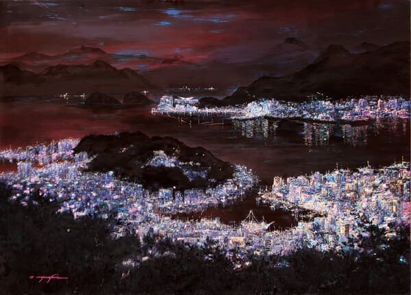 Nocturne of Tongyeong, Jungsun Ha, Ottichil on Wood canvas with Mother of pearl, 89x124cm