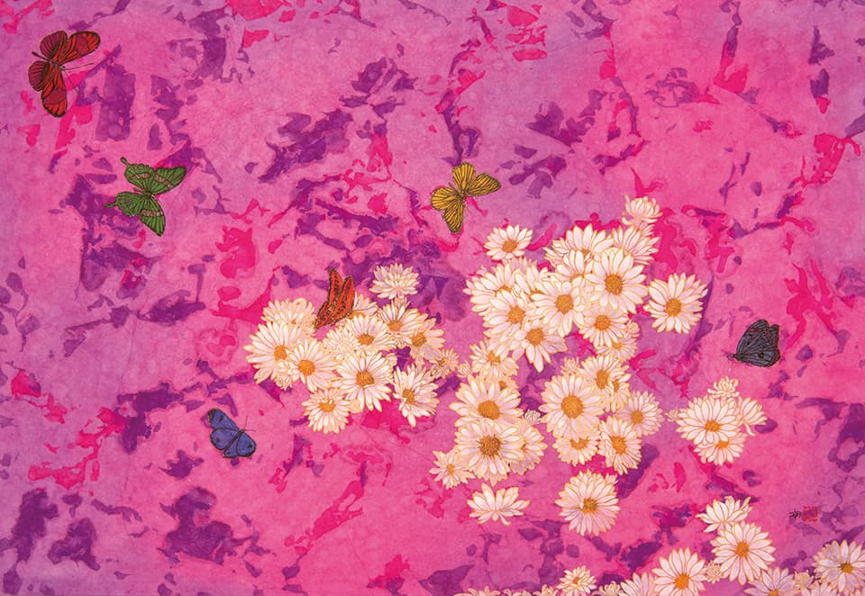 국화에 마음을 놓다 _&nbsp;청명한 오전의 들판 &nbsp;116.8x80.3cm &nbsp;순지에 혼합채색 &nbsp;2018&nbsp;( 사진 = 이금휘 작가)