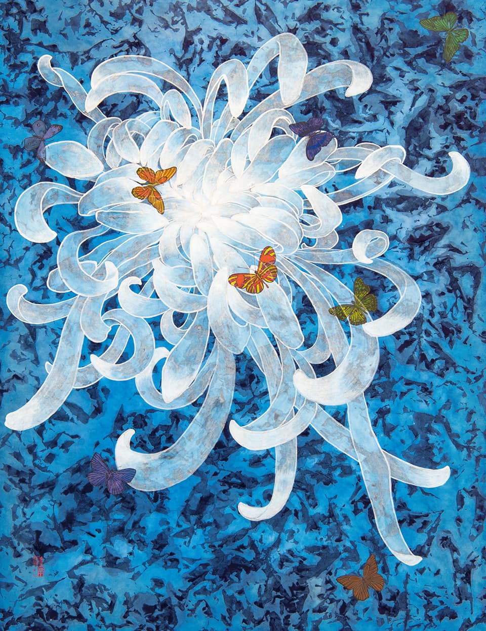 국화에 마음을 놓다 _&nbsp;고요속 깊은 새벽 &nbsp;112.1x145.5cm &nbsp;순지에 혼합채색 &nbsp;2018&nbsp;( 사진 = 이금휘 작가)