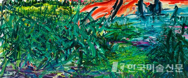 오지은 녹색 현기증과 피크닉, oil on canvas, 227.3&times;545.4cm, 2024