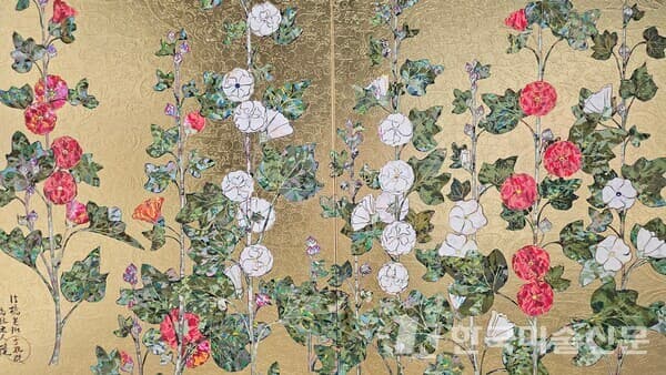 Tachiaoi-zu, 2025 / Acrylic and gold leaf on canvas mounted on&nbsp;aluminum frame / 152 &times; 190 cm&nbsp;