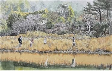 가을나들이, 그 빛나는 찰라, 92x62cm, 수묵담채, 2025