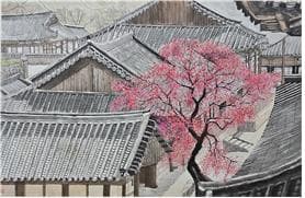 봄이 스미는 곳2, 화엄 홍매, 106x70cm, 수묵담채, 2025