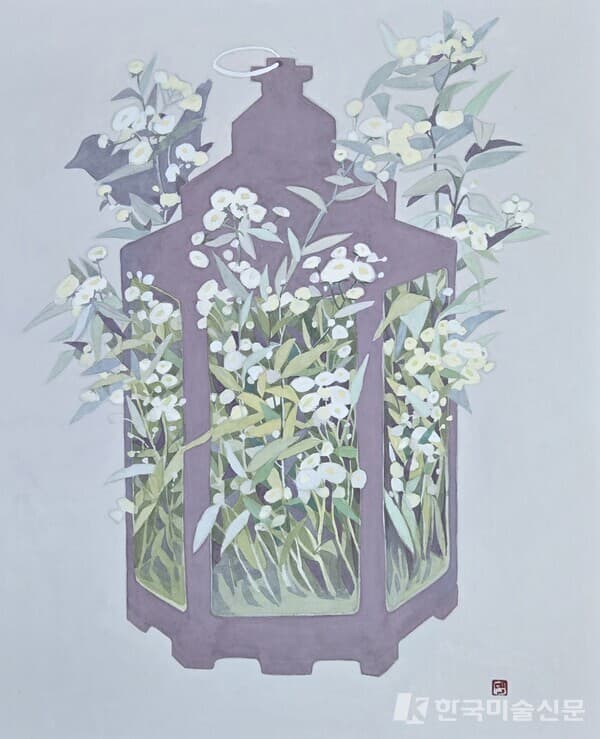 우정민_잠시, 47.5x37.5, 장지에 수간분채&nbsp;(제공=갤러리은)