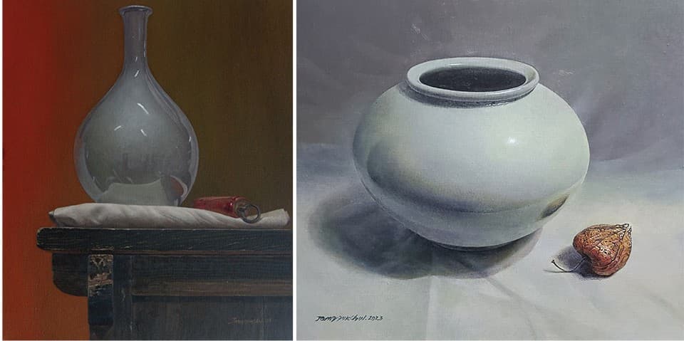 정-2006-5-oil on canvas-10호(좌) 정-담다 2023-oil on canvas-10호(우)&nbsp;&nbsp;[작품= 장국철 작가 ]