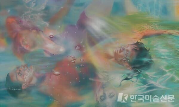 구지언, 〈물경계들〉, 2024, 캔버스에 아크릴, 97 &times; 162 cm. 작가 제공. 사진: 이정우.