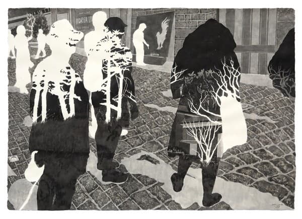 퍼포먼스-다른풍경_종이,먹,연필_150X215cm_2025