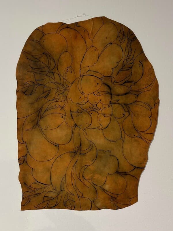 Purity&hellip; a new beginning 120x90cm Tattooed pigskin on plywood 2024